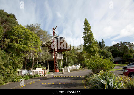 Arataki visitor centre center New Zealand Carved Pou like a totem pole ...