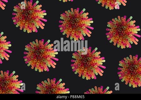 Creative view of drinking straws for party on black background in neon colors. Top view. Template. Stock Photo