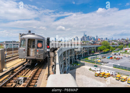 Train leaving a station in New York Stock Photo