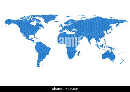 conceptual image of flat world map and binary code. NASA flat world map image used to furnish this image. Stock Photo
