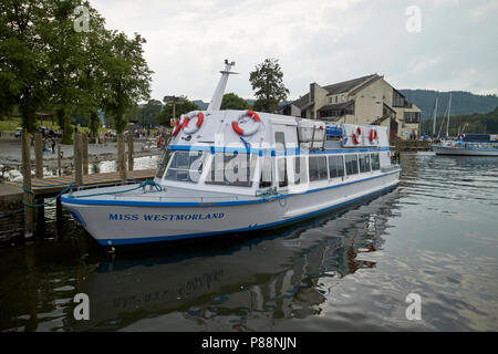 miss westmorland windermere lake cruises passenger boat tied up at pier bowness on windermere lake district cumbria england uk Stock Photo