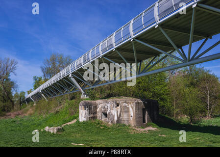 Remains of so called Iron Curtain under Freedom Cycling Bridge spanning River Morava between Slovakia and Austria in Devinska Nova Ves, Bratislava Stock Photo