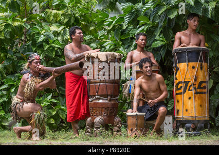 Male Drummers on Marquesas Islands Stock Photo