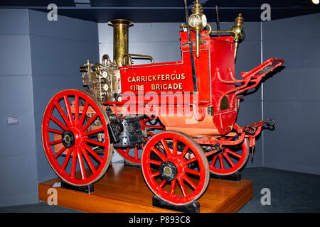 UK, Northern Ireland, Co Antrim, Carrickfergus, Antrim Street, Civic Centre, Museum old horse drawn steam fire engine Stock Photo