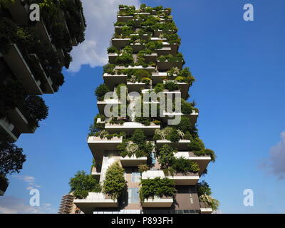 MILAN, ITALY - May 12, 2018: Bosco Verticale - Vertical Forest skyscraper with trees growing on balconies. Stock Photo