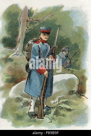 Guerra Ruso-Japonesa (1904-1905). Soldado de infantería japonesa. Cromo de Chocolates Amatller. Año 1905. Stock Photo