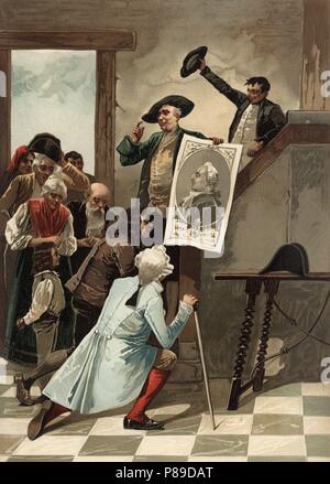 Historia. Francia. Homenaje por sus partidarios al rey Luis XVI (1754-1793) tras su muerte en la guillotina. Grabado de 1896. Stock Photo