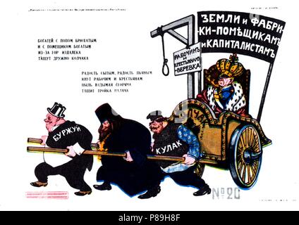 Bourgeois, Priest, Kulak Pulling Kolchak (Poster). Museum: Russian State Library, Moscow. Stock Photo