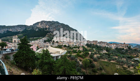 Evening twilight old medieval Stilo famos Calabria village view, southern Italy. Stock Photo