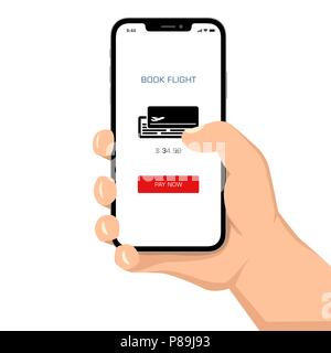 Brutal human hand holding smartphone with shopping application ui flat ...