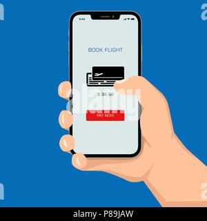 Brutal human hand holding smartphone with payment application ui flat ...