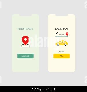 Smartphone screen with taxi application ui flat style illustration. Stock Vector