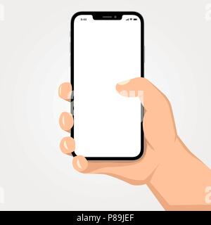Brutal human hand holding smartphone flat style illustration. Stock Vector