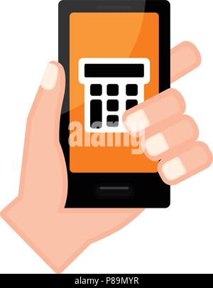 Hand holding a smartphone with a calculator app Stock Vector