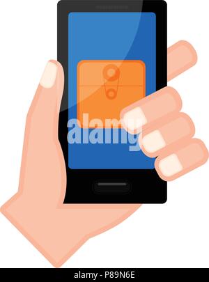 Hand holding a smartphone with a folder icon Stock Vector Image & Art ...