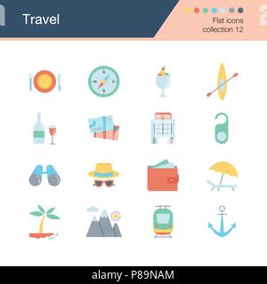 Travel icons. Flat design collection 12. For presentation, graphic design, mobile application, web design, infographics. Vector illustration. Stock Vector