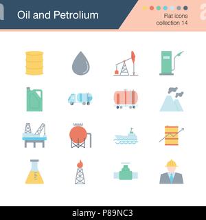 Oil and Petroleum icons. Flat design collection 14. For presentation, graphic design, mobile application, web design, infographics. Vector illustratio Stock Vector