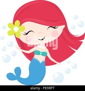 cute little mermaid illustration isolated on white, design for baby girl and children Stock Vector