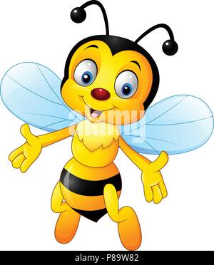 Cartoon happy bee isolated on white background Stock Vector