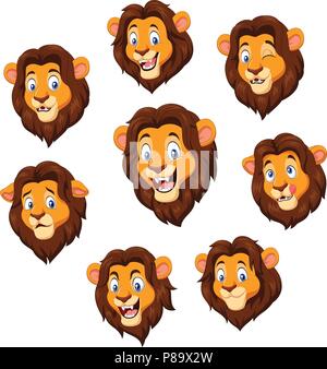Cartoon lion head with various expression Stock Vector