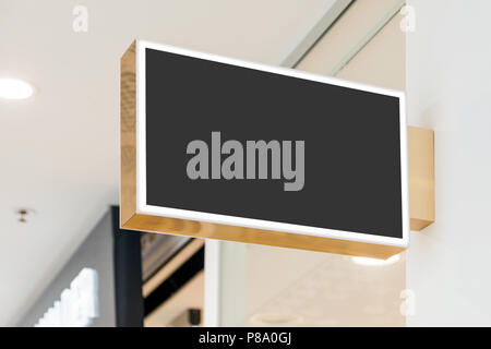 Blank modern company sign mockup, shop signage template in shopping mall Stock Photo