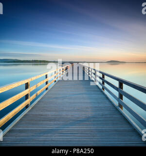 Pier in the harbour, morning light, lake Geiseltalsee, Braunsbedra, Saxony-Anhalt, Germany Stock Photo