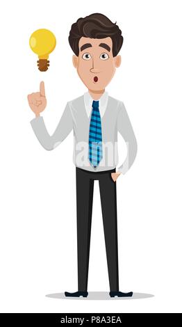 Business man in office style clothes. Businessman, banker, manager, cartoon character having a good idea. Vector illustration Stock Vector