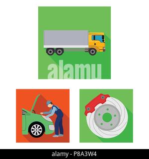 Car, lift, pump and other equipment flat icons in set collection for design. Car maintenance station vector symbol stock illustration . Stock Vector