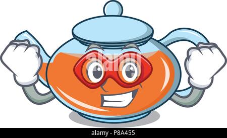 Super hero transparent teapot character cartoon Stock Vector