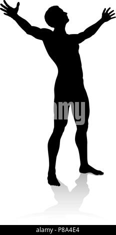 Man Arms Raised Person Silhouette Stock Vector