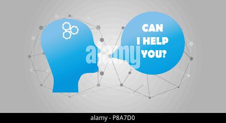 Machine Learning, Artificial Intelligence, Deep Learning, Automated Support Assistance and Networks Design Concept with Wireframe, Speech Bubble and Human Head Stock Vector