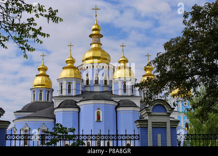 View from afar to the beautiful St. Michael's Golden-Domed Monastery. Kiev, Ukraine . For your design Stock Photo