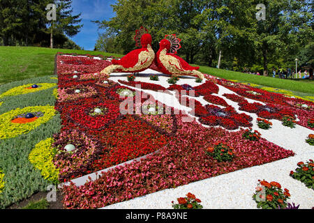 he most luxurious flower bed made in the form of two birds on a green slope . For your design Stock Photo