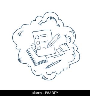 Clipboard check marks pen exam form concept on white background sketch doodle Stock Vector