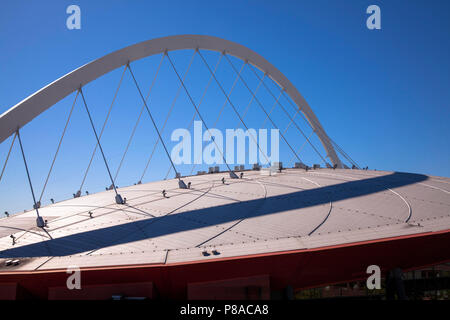 arch of the roof of the Lanxess Arena in the town district Deutz, Cologne, Germany.  Dachtraeger der Lanxess Arena im Stadtteil Deutz, Koeln, Deutschl Stock Photo