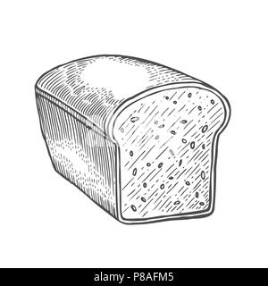 square bread, cut off. Vector black hand drawn vintage engraving illustration for poster, label and menu bakery shop. Isolated on the white background Stock Vector
