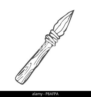 spear old of stone, sketch hand drawn vector illustration isolated on white background Stock Vector