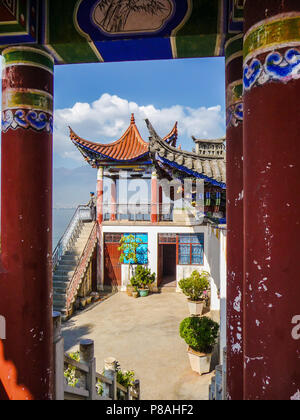 Dali, China - April 2009: Small temple on the Luoquan peninsula in Erhai lake Stock Photo