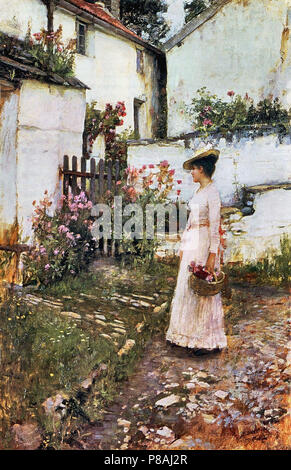 Waterhouse  John William - Gathering Summer Flowers in a Devonshire Garden Stock Photo