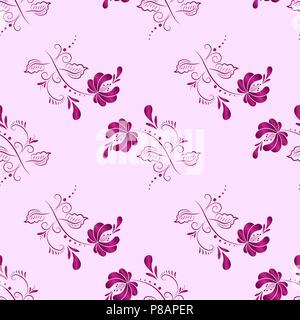 pink floral textile vector seamless pattern in Russian gzhel style Stock Vector
