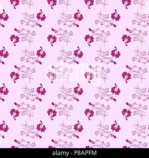 pink floral textile vector seamless pattern in Russian gzhel style Stock Vector