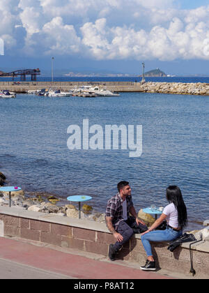 Italy, Tuscany, Elba Island, couple on a luxury yacht Azimut 75' at ...