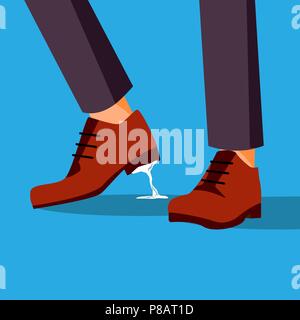 Business Trouble Stuck Vector. Feet. Businessman Shoe With Chewing Gum. Wrong Step, Decision. Cartoon Illustration Stock Vector