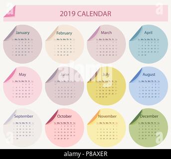 Vector 2019 calendar template Stock Vector