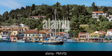 Yachts moored in Lakka Bay, Paxos. Stock Photo