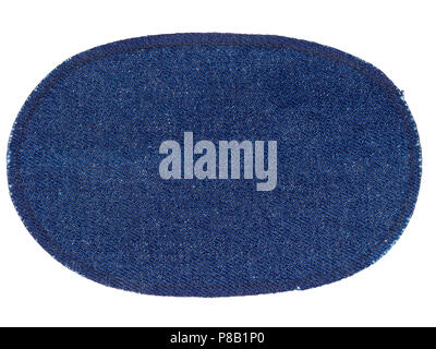 Dark blue denim elbow patch isolated on white background Stock Photo