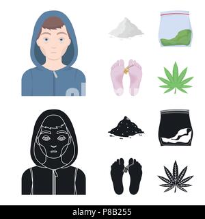 Addict, cocaine, marijuana, corpse.Drug set collection icons in cartoon,black style vector symbol stock illustration . Stock Vector