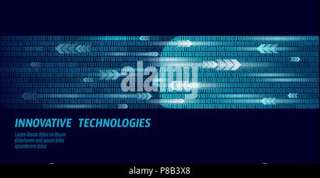 Human face artificial intelligence next level men's mental abilities. Big data binary numbers code flow. Technology augmented reality hacker head profile cyborg blue glowing vector illustration Stock Vector