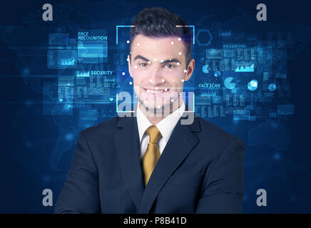 Face Recognition System concept on blue background Stock Photo