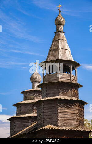 Facade of ancient Russian wooden Orthodox church, Veliky Novgorod, Russia Stock Photo